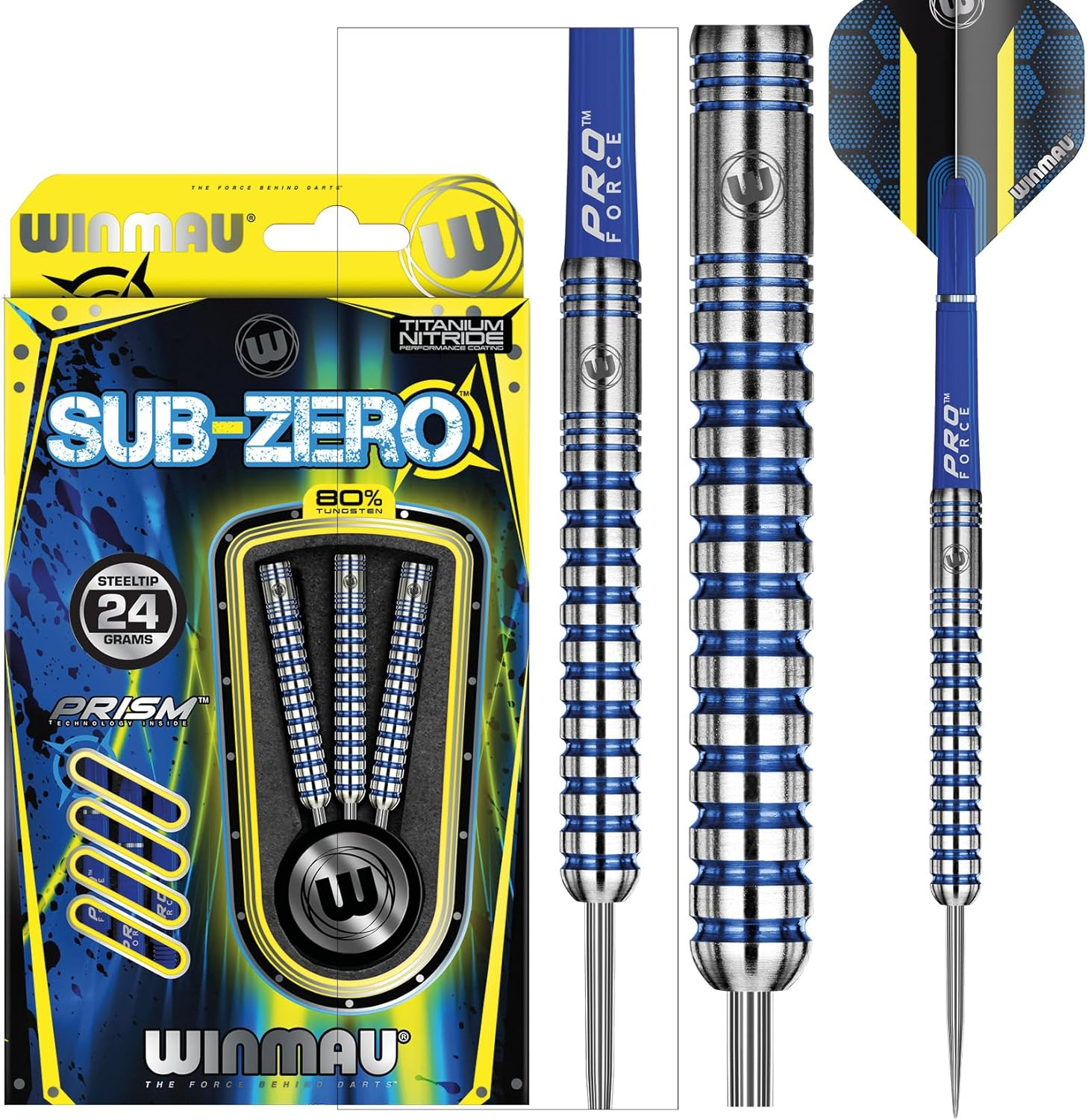 WINMAU Sub-Zero 24 Gram Professional Steeltip Tungsten Darts Set with Flights and Shafts (Stems) image number 1