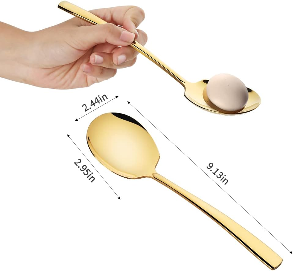 Stainless Steel Serving Spoon X 3, Slotted Serving Spoon X 3, 9.14 Inches Large Serving Utensils Set of 6 for Catering, Dishwasher Safe (Gold) image number 5
