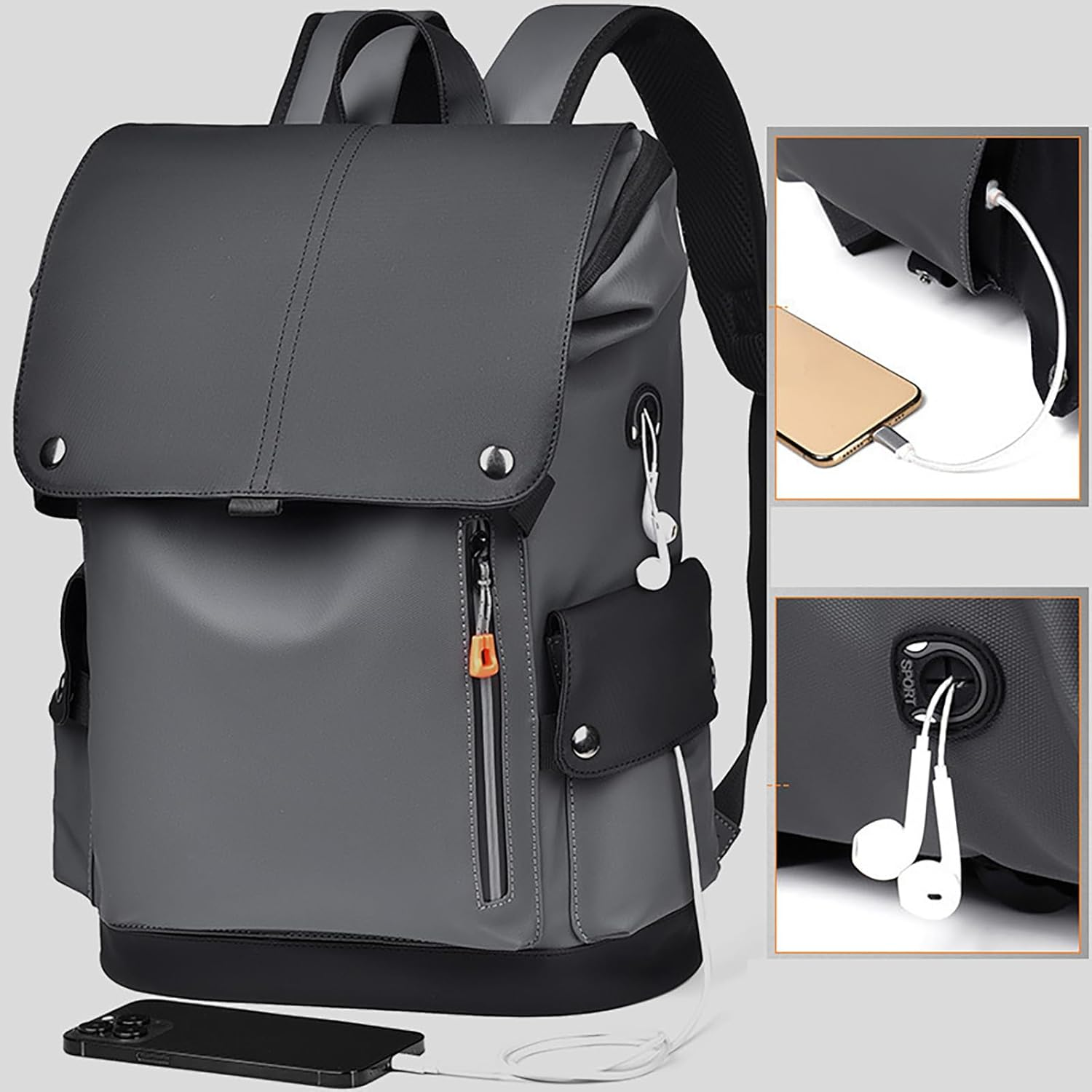 Travel Backpack Waterproof, Drawstring Anti-Theft Tech Backpack with Laptop Compartment Camping, Hiking, Sport, School, College Bag, Business - Black Gray image number 3