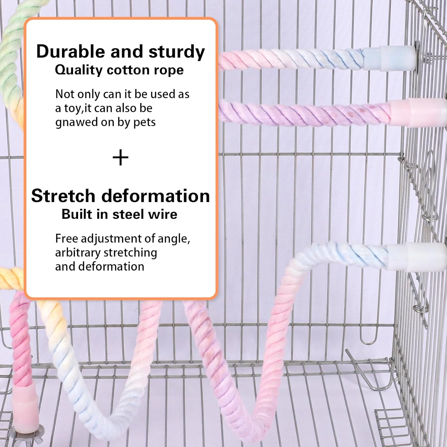 3Pcs Gradient Bendable Bird Perch Stand Set Climbing Rope Swing Playing Toys for Bird Cages Colorful Stand Rope for Parrots Cockatiels Budgies (Pink, One Size) - Pink image number 2