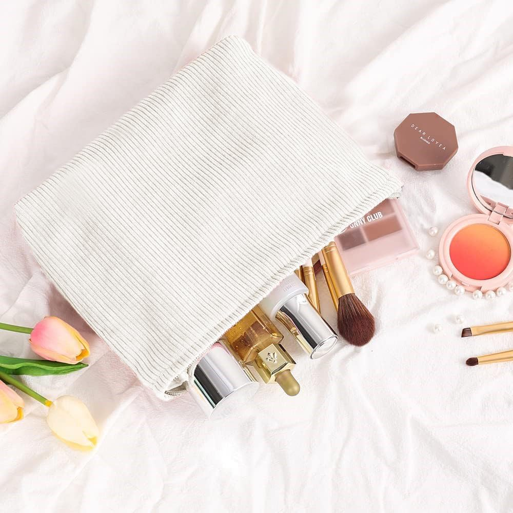 Small Makeup Bag for Women, Mini Makeup Pouch for Purse Large Corduroy Travel Cosmetic Bag Cute Toiletry Bag Travel Accessories Preppy Makeup Brushes Aesthetic Accessories Storage Bag