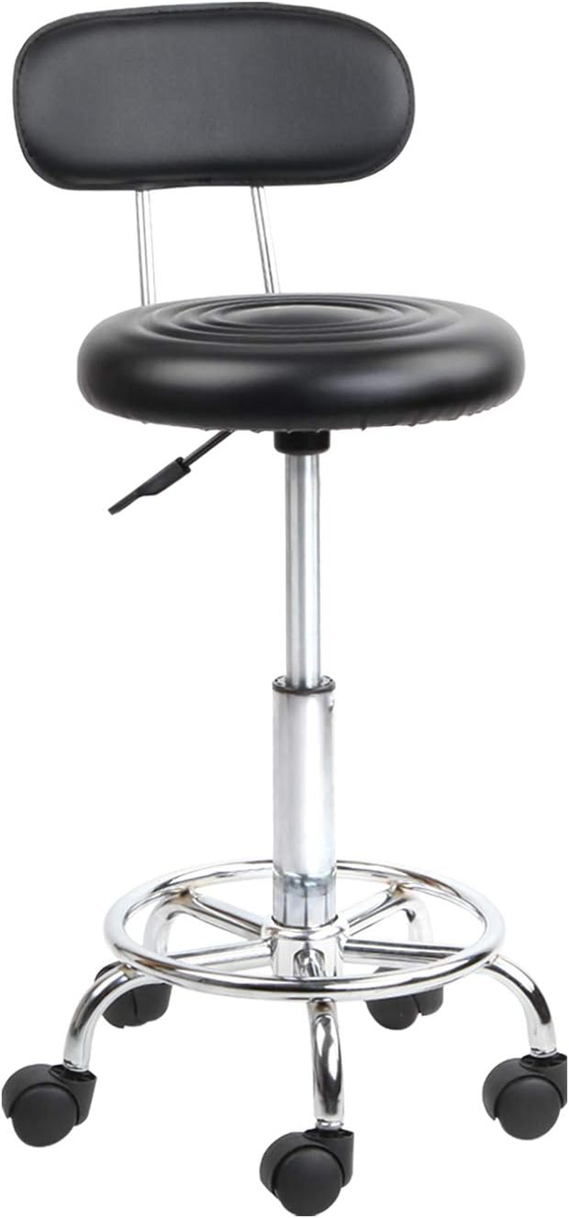 Artiss round PU Salon Stool, Bar Stools Swivel Lounge Drafting Chair Piano Guitar Seat Barber Chairs Outdoor Spa Indoor Home Office Kitchen Furniture, with Backrest Hydraulic Lift Black image number 1