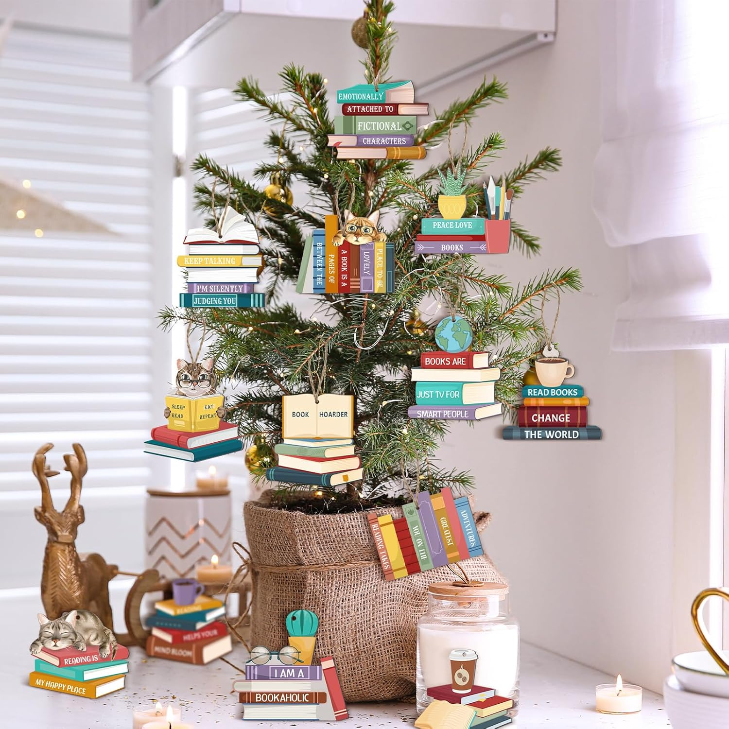 Beeveer 26 Pcs Wooden Book Ornaments Book Lovers Gifts for Women Hanging Wooden Decor for Bookish Valentine'S Day Ornaments Gifts for Librarian Bookish Club image number 2