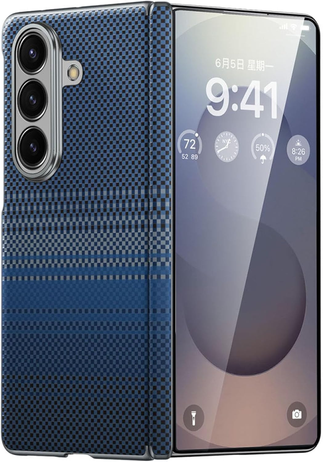 Case for Galaxy Z Fold 7: Slim Light Magnetic Case Less Touch Feeling for Businessmen - Carbon Fiber Texture Hard PC Cover with Camera Protection Phone Cover without Front Cover (Blue)