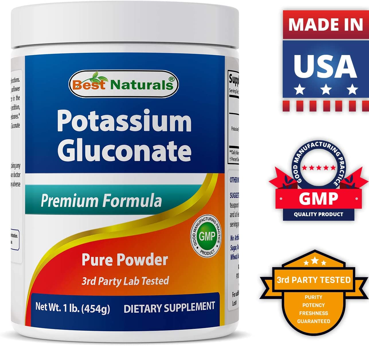 Best Naturals Potassium Gluconate 1Lb Powder (1 LB (Pack of 3)) image number 2