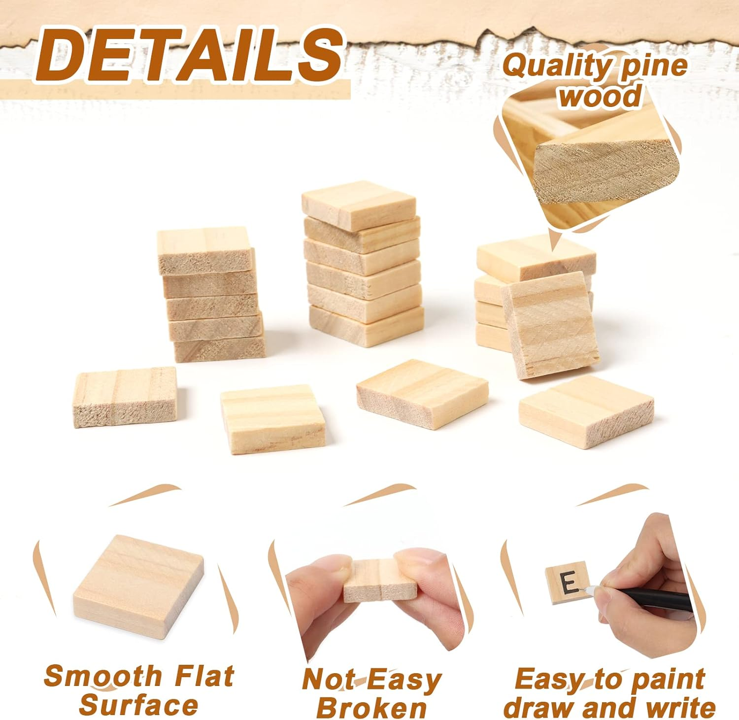 Qfeley 400 Pieces Blank Wooden Letter Tiles Square Tile Pieces 20X18Mm Wood Square Letter Tiles Blank Wooden Cutout Tiles Blank Wood Squares Pieces for DIY Crafts Decoration image number 4