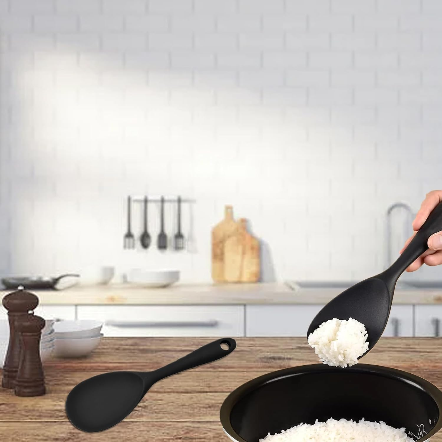 Rice Spoons, Silicone Cooking Spoons, Non-Stick Cooking Spoons, Rice Cooker, Cooking Spoon, Silicone Spoon, Kitchen Utensils for Kitchen, Mashed Potatoes, Rice, Baking, or More Pack of 2 image number 2