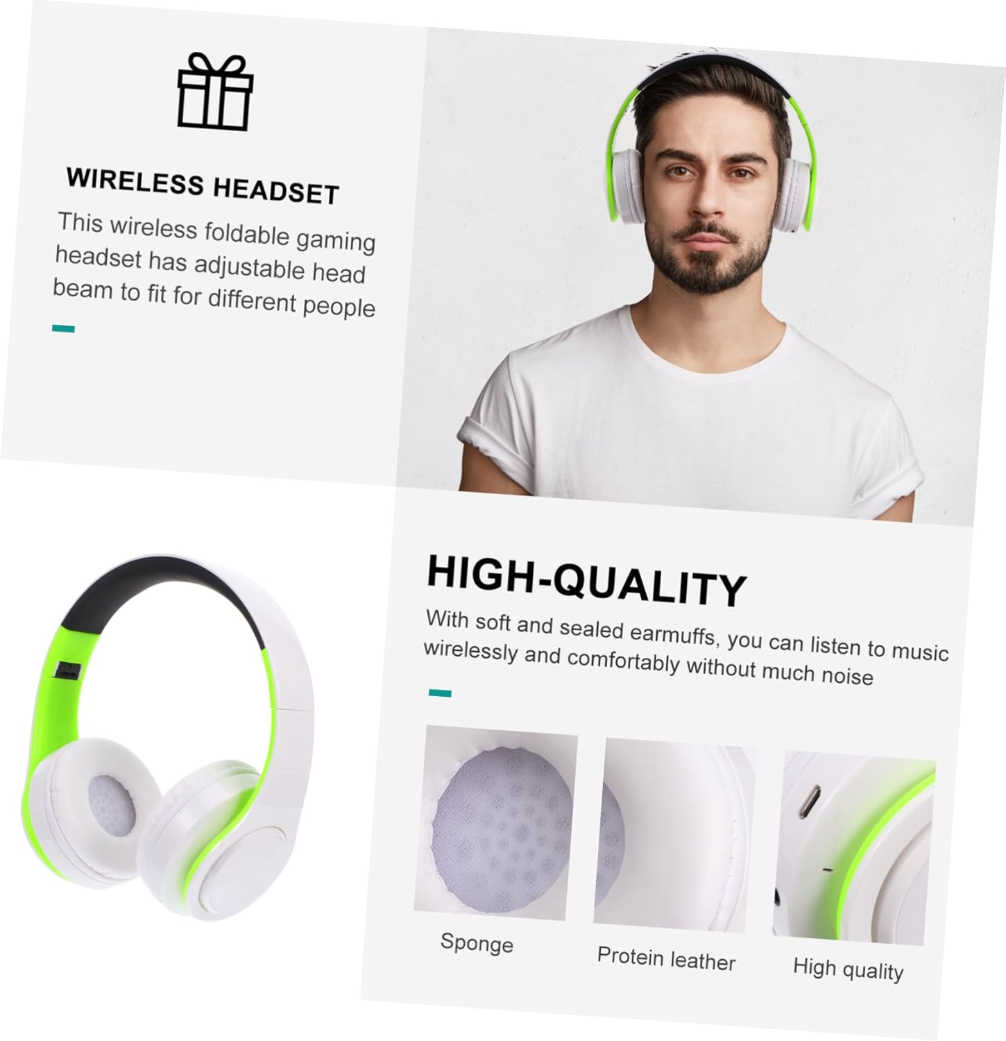 MOLUCKFU Head-Mounted Wireless Headphones Folding Design for Music and Sports Adjustable Over-Ear Headset Stereo Sound image number 4