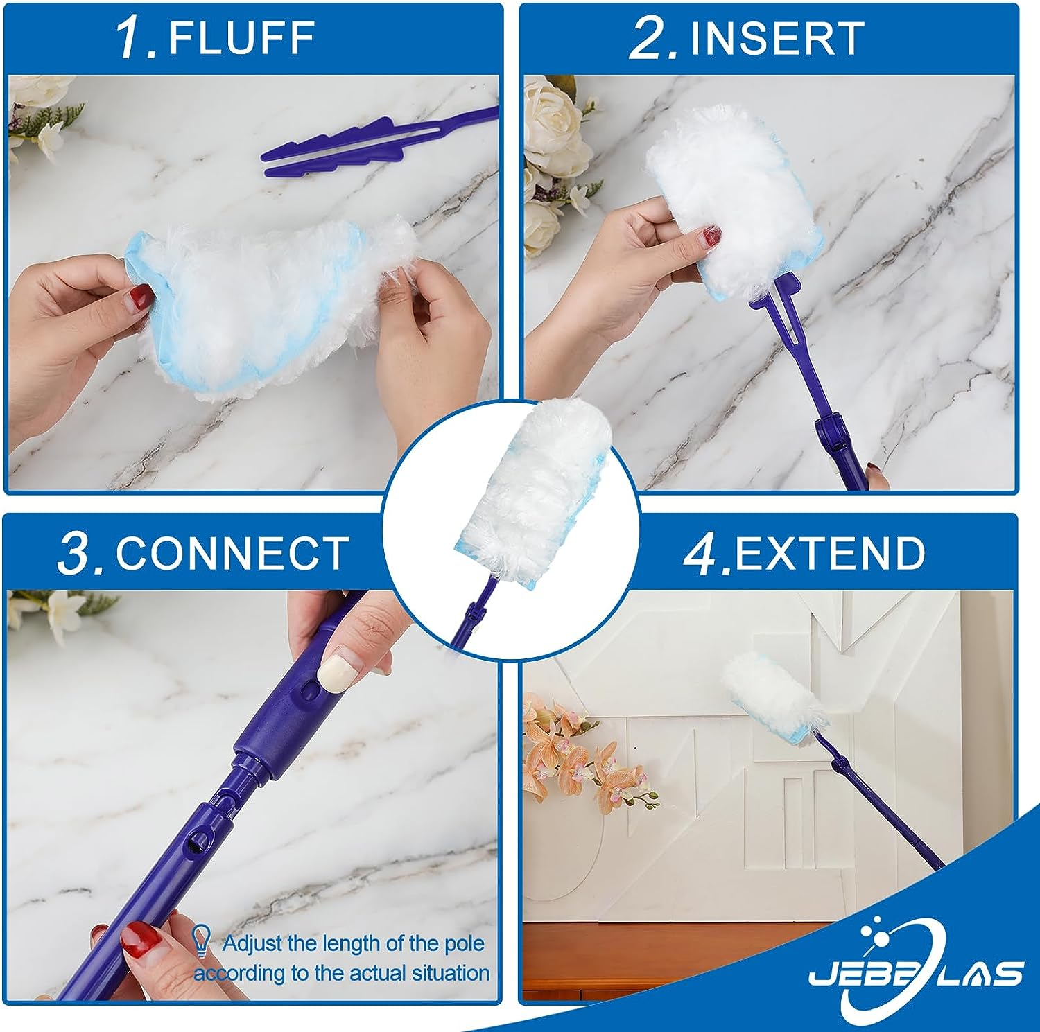 JEBBLAS Heavy Duty Duster Refills, 360 Degree Dusters Refills, Heavy Duty Electrostatic Duster Head, Total 30 Count