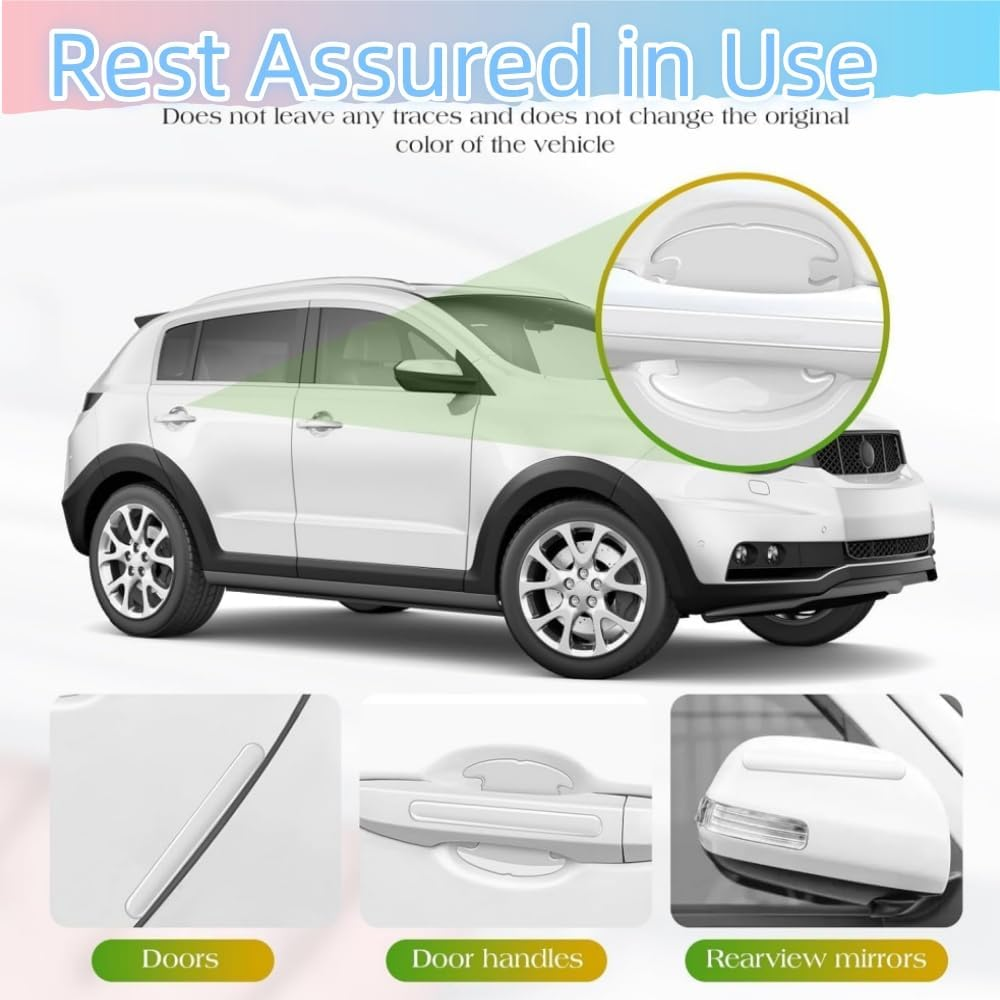 DACUAN 14Pcs Car Door Handle Scratch Protector Films, Transparent Universal Car Door Handle Protection Sticker, and Rearview Mirror Protection Strips（Clear） image number 4