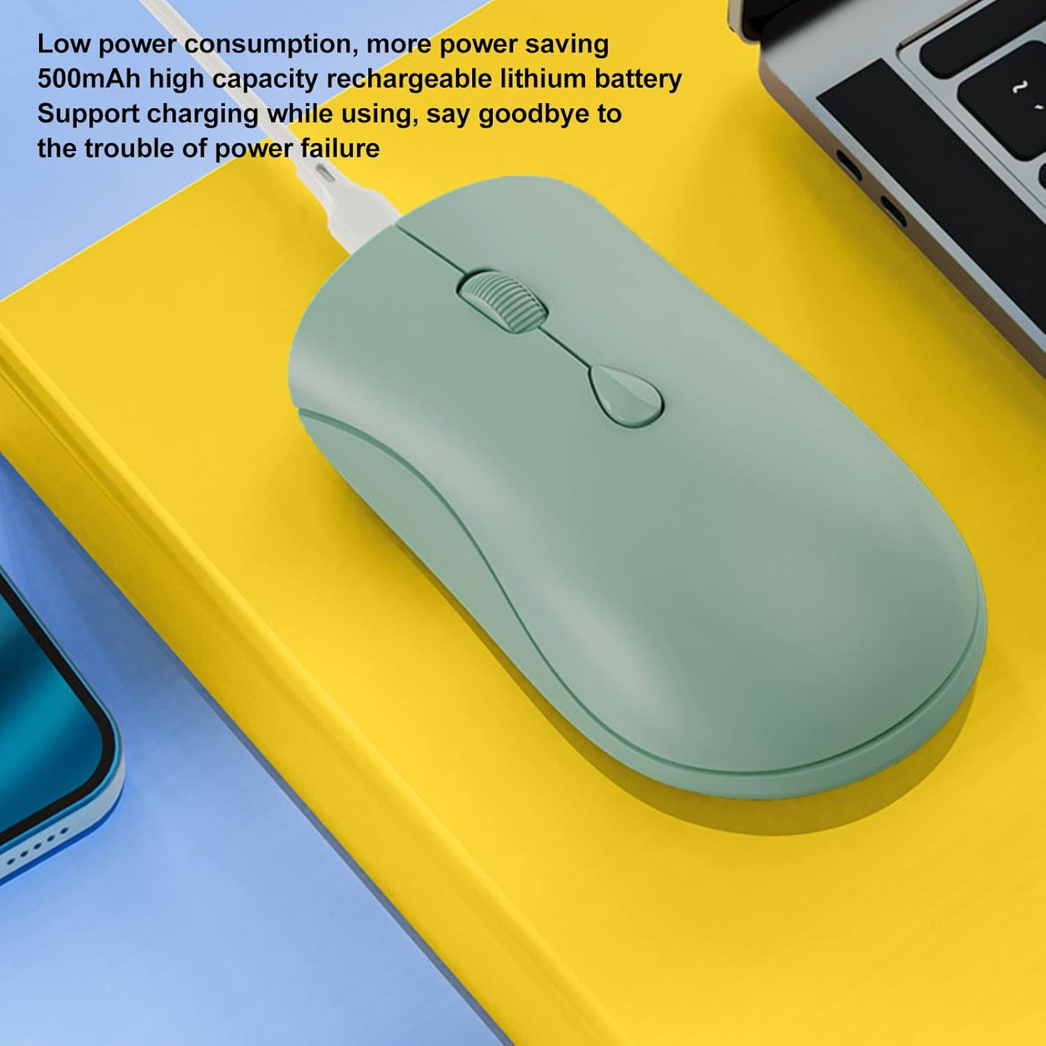 Zopsc Wireless Mouse, Bluetooth & USB, Green, Ergonomic, Rechargeable, 800/1200/1600 DPI, Silent, Office & Gaming