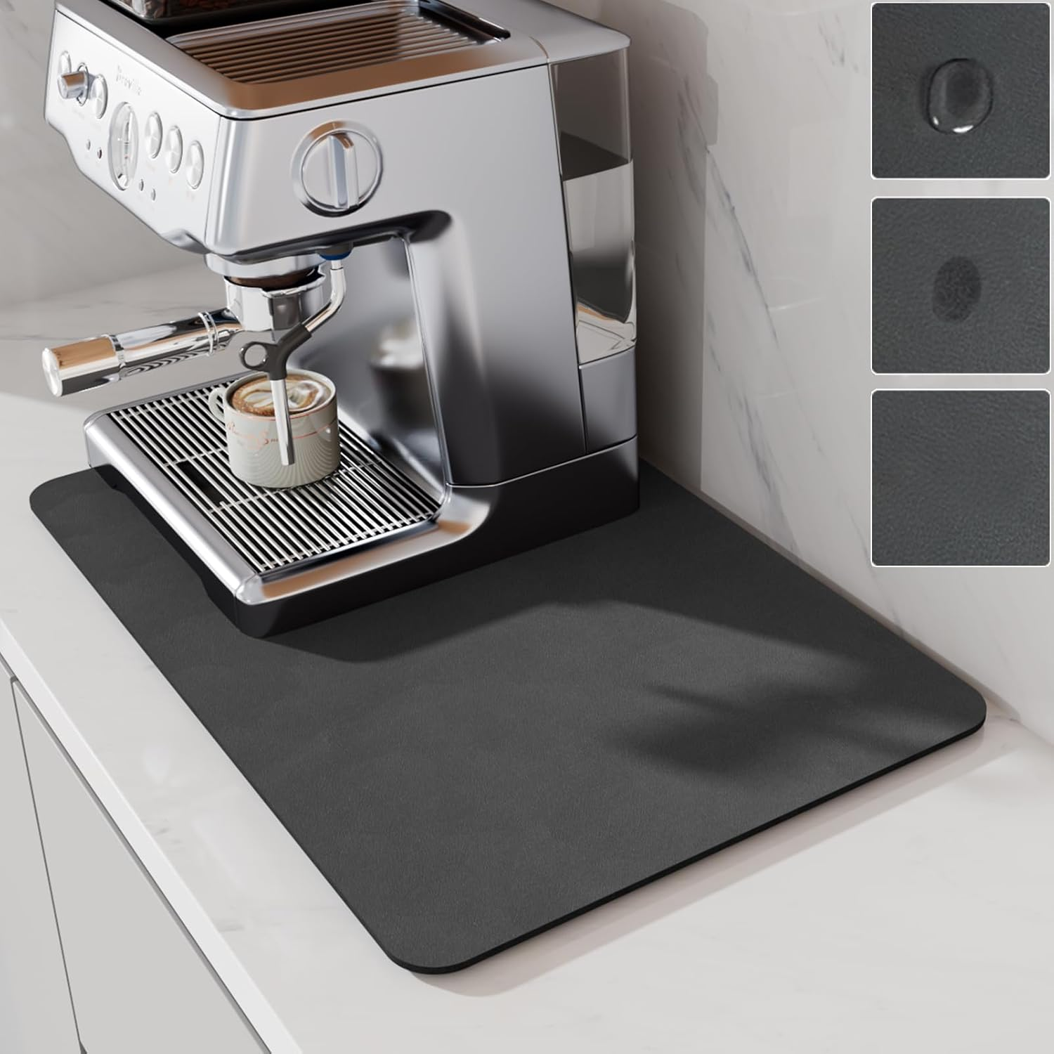 LIMNUO Coffee Mat,Coffee Maker Mat for Countertops, Absorbent Dish Drying Mat for Kitchen Counter, under Coffee Maker Coffee Machine Coffee Pot Espresso Machine Dish Rack (Grey, 50 X 30 Cm) image number 1