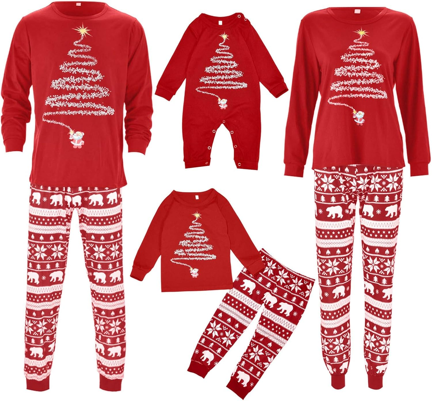 Matching Christmas Pajamas for Family Christmas Tree Print Xmas Sleepwear Holiday Long Sleeve Pjs Set