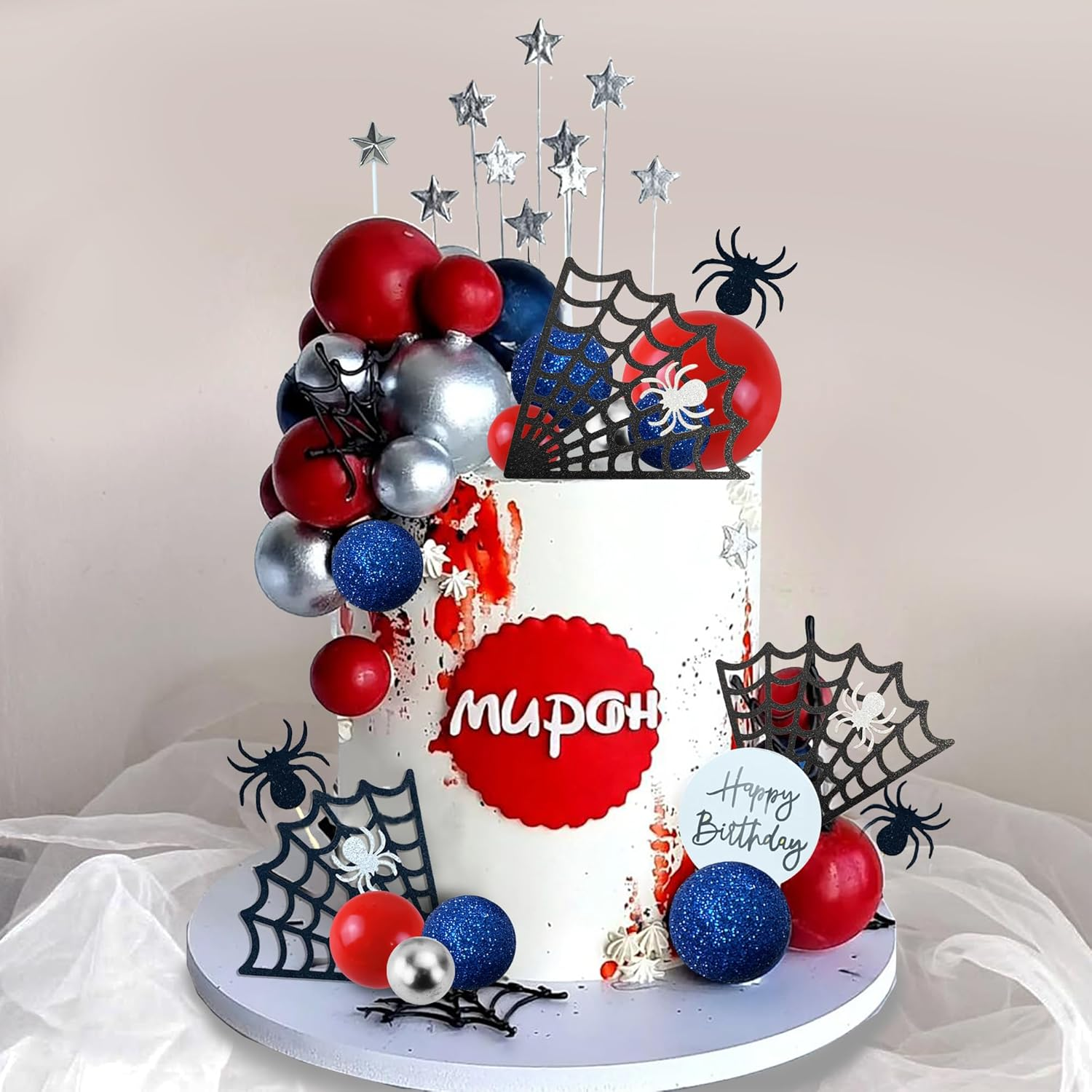 DRWATE Spider Cake Topper with Spider Web Balls Stars for Boys Men Birthday Party Baby Shower Supplies (Spider) image number 4