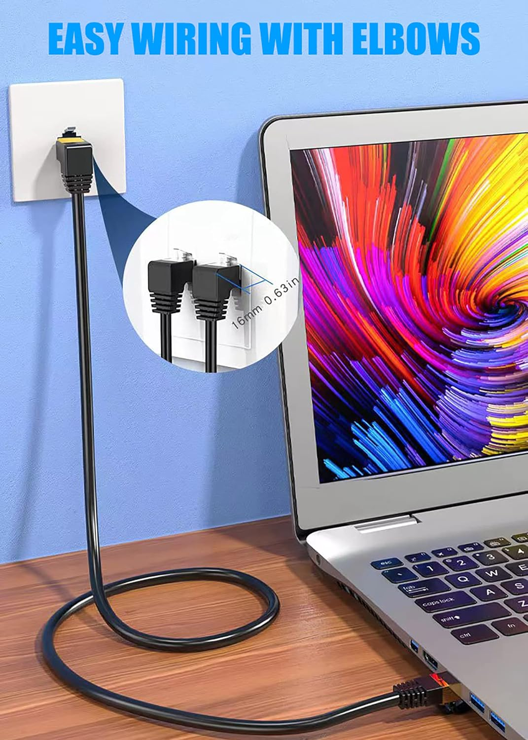 Right Angle Cat 8 Ethernet Cable, Faster than Cat7 /Cat6 Cables, Tunghey High Speed 26AWG Internet Cord, Shielded Direct Burial RJ45 Network Cable,Weatherproof&Uv Resistant (Down 2M) image number 2