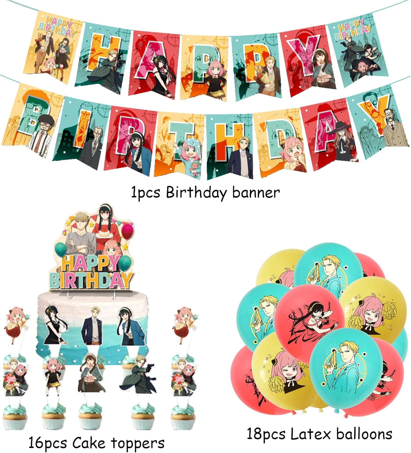 Party Supplies Spy Family Cake Topper Spy Family Birthday Decorations Spy Family Balloons Spy Family Birthday Cake Decorations Spy Family Birthday Banner Spy Family Party Decorations image number 3