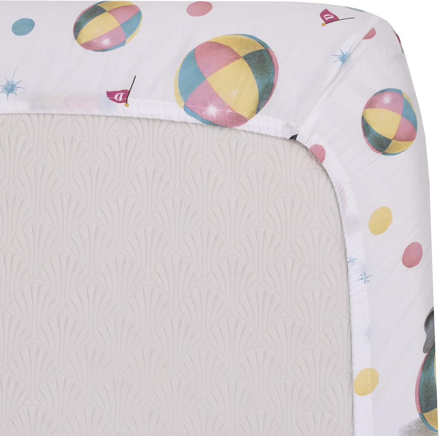 Disney Vintage Dumbo - Gray, White and Multi-Colored Circus Flags, Balls and Timothy Mouse Nursery Fitted Crib Sheet image number 5