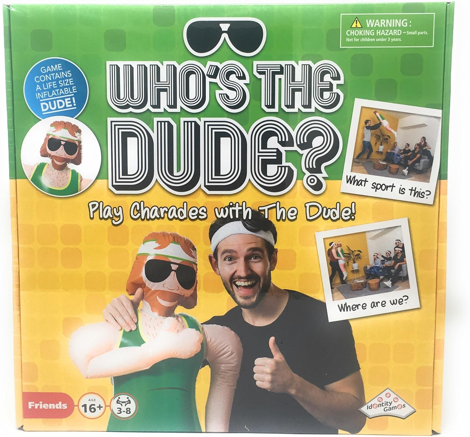 Identity Games Who'S the Dude Charades Game - Use the Life Size Inflatable Dude to Act Out up to 440 Hilarious Scenarios - Ages 16+,Green, Yellow image number 3