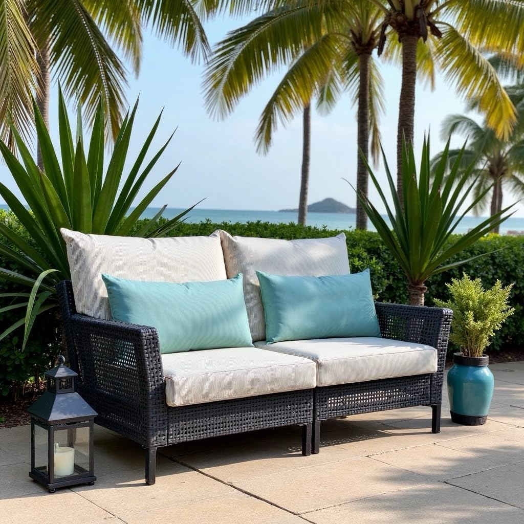 Rockin Cushions Outdoor Slip Covers | Beige Stripe | Compatible with IKEA Arholma Kuddarna Cushions | Includes 2 Arholma Pillow Covers and 2 Arholma Seat Covers - Set of 4 image number 3