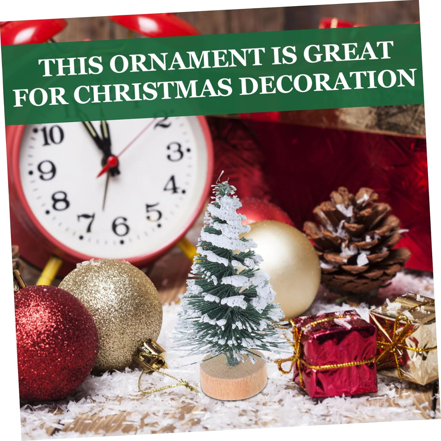 10Pcs Mini Christmas Tree Ornaments Covered in Snow Pine Twig Christmas Tree Decorations for Desktop Party and Home Xmas Decorations image number 1