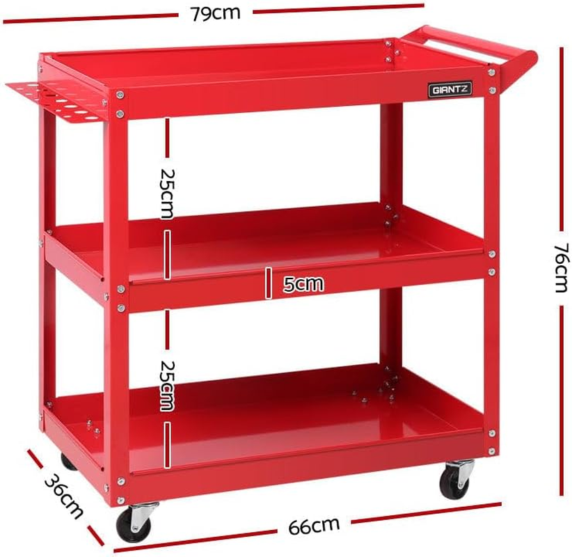 Giantz 3 Tier Steel Tool Trolley, Tools Storage Trolleys Cart Mechanic Rolling Carts Garage Bar Workshop Warehouse Organiser, 150Kg Capacity Rust Resistant Lockable Castors Red image number 7