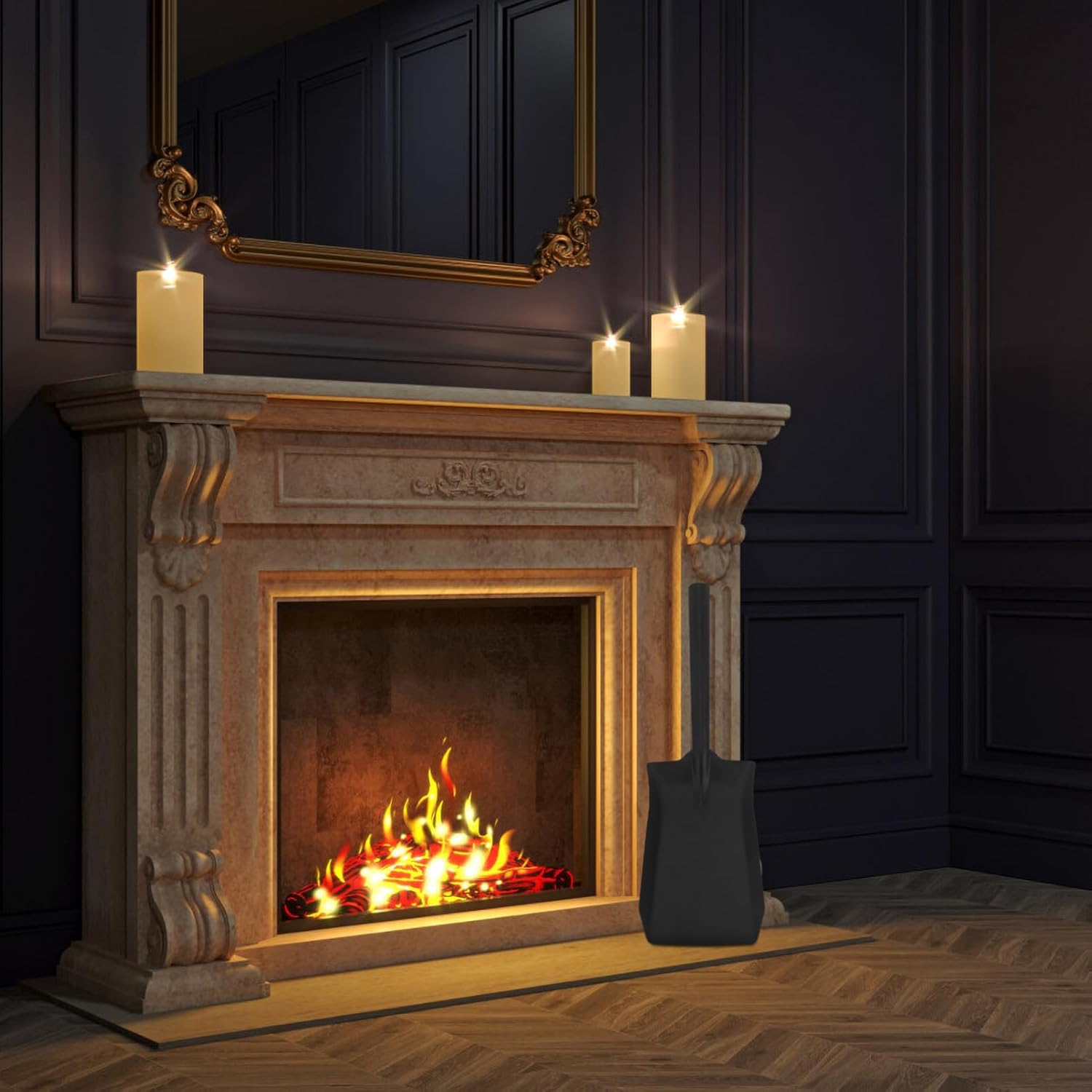 STOBAZA Fireplace Shovel Stainless Steel Ash Shovel with Handle Fireplace Scoop Coal Shovel Gardening Shovel for Wood Stove Hearth Cleaning Black