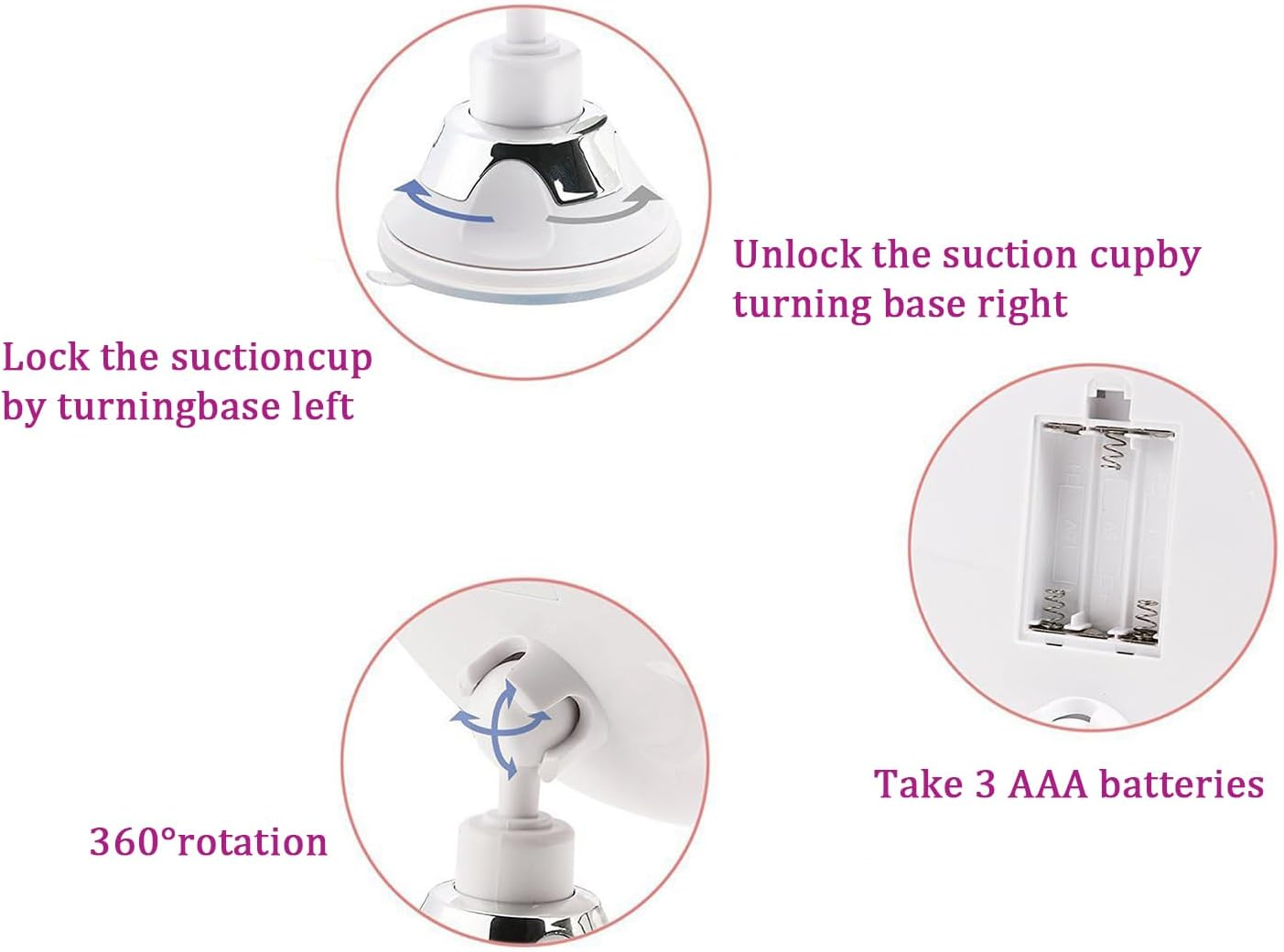 Auxmir 2025 Upgraded 30X Magnifying Mirror with Light, Makeup Mirror with 2-Level Lights, Vanity Mirror with Power Suction Cup and Tweezers, 360&deg; Swivel, Portable Bathroom Mirror for Home Travel image number 1