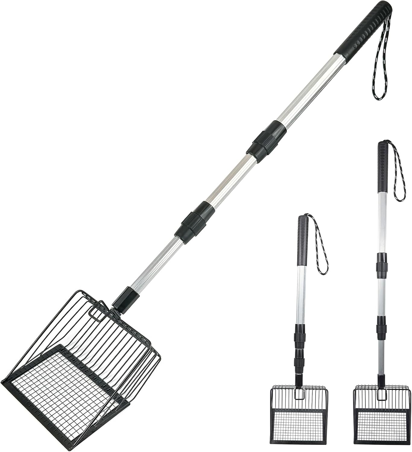 Neehows Cat Litter Scoop with Extendable Long Handle, 22.2"-42.5" No Bending Back Metal Kitty Litter Scoop, Large Non-Stick Wide Flat Head Heavy Duty Cat Pooper Scooper image number 2