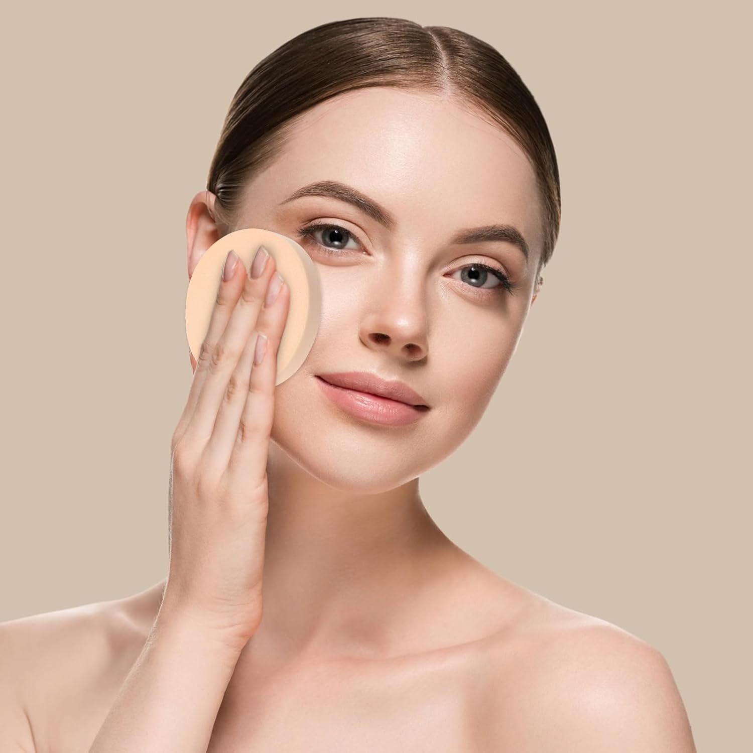 5 PCS Nude round Makeup Sponge, Flat Makeup Sponges for Foundation, Smooth Cosmetic Foundation Sponge, Beauty Powders Puff for Women Lady Professional Makeup image number 6