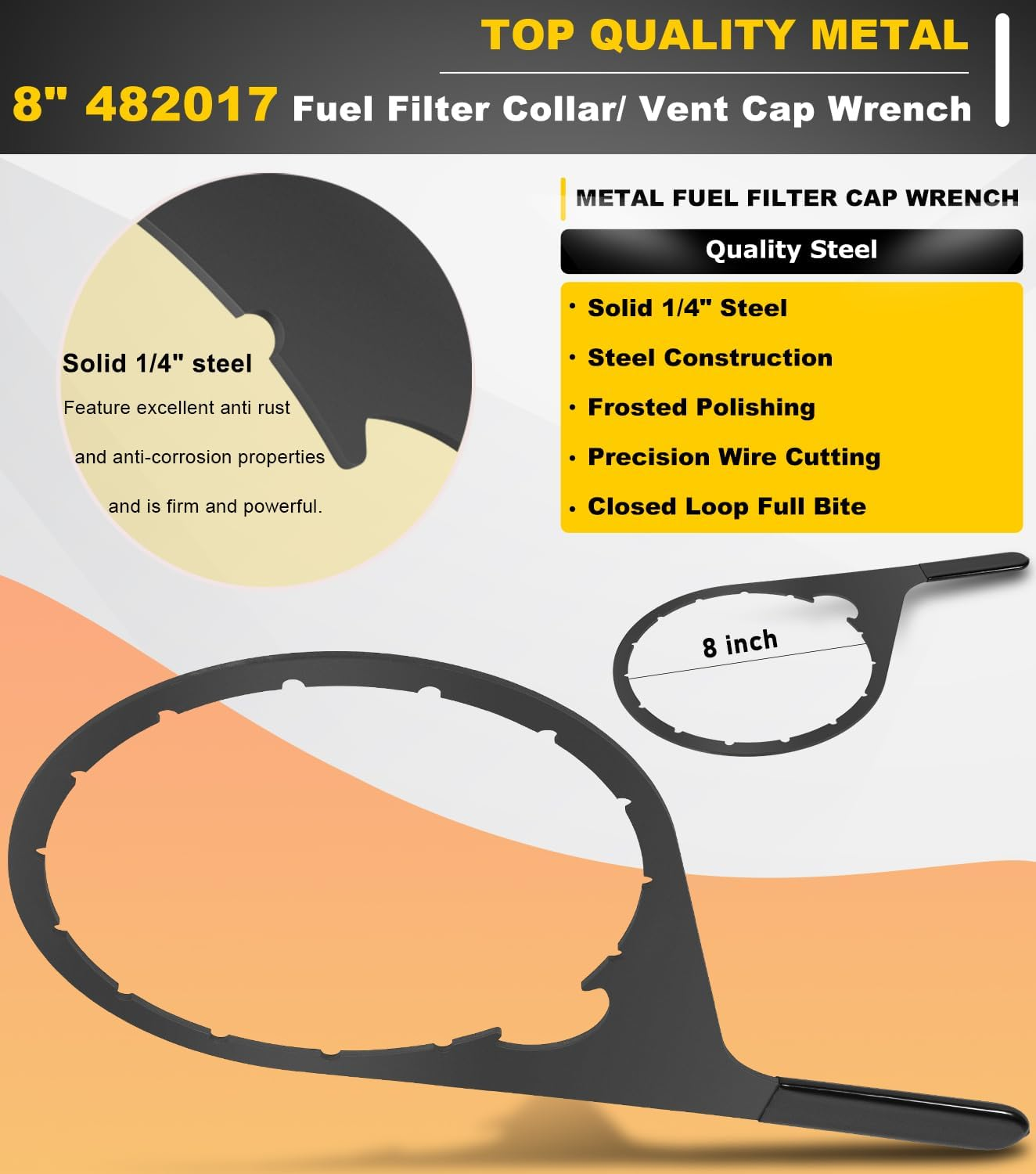 8" 482017 Fuel Filter Collar Vent Cap Wrench Metal for Davco Fuel Pro 482, 483, 485, 487, 488, 782 and Shop Pro Fxpinner with 8 Inch Inner Diameter image number 2
