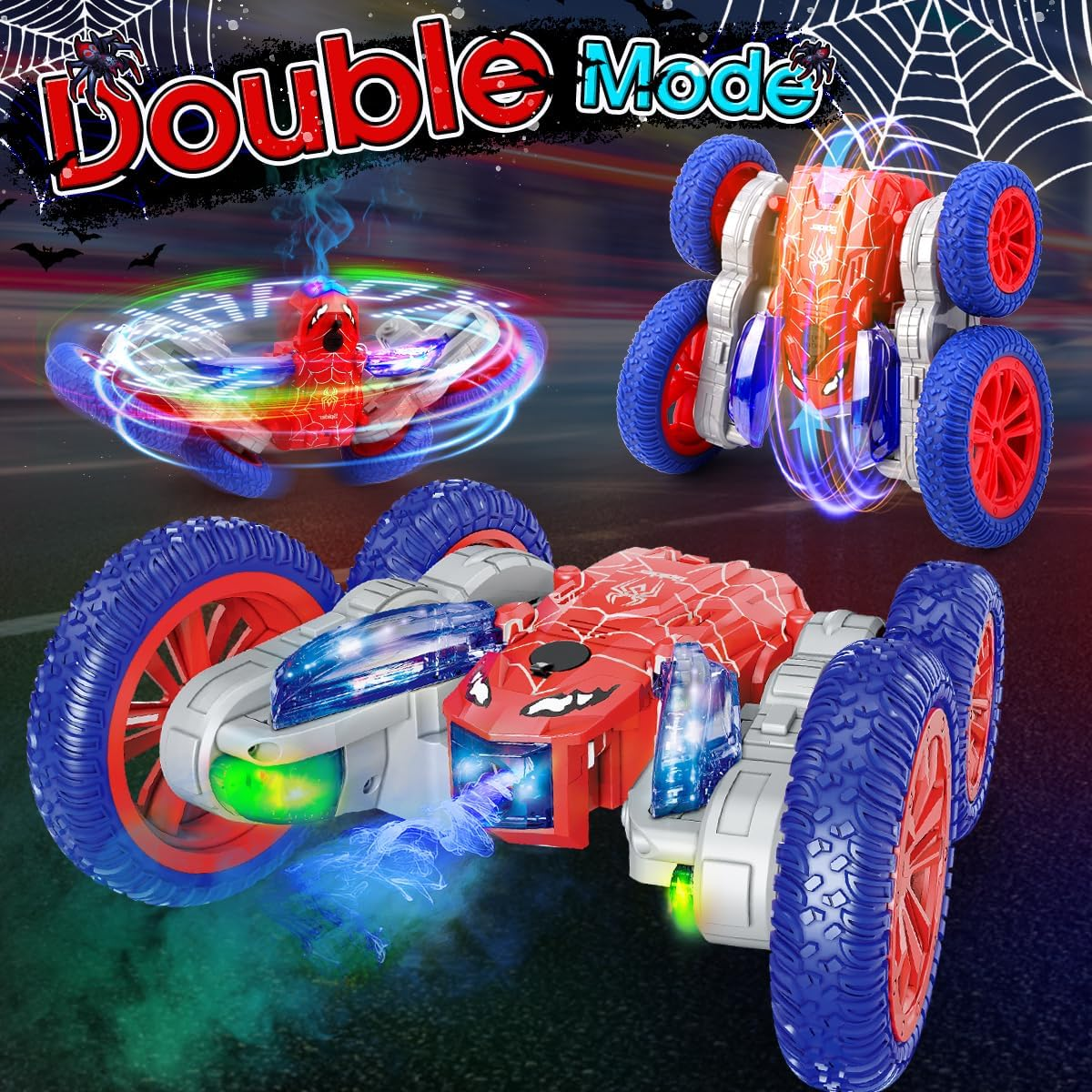 Spider Remote Control Car, 2.4Ghz RC Cars with Headlights & Cool Spray，Double Sided 4WD Off-Road 360&deg; Rotating RC Stunt Car，Indoor/Outdoor Rechargeable Spider Toy Car for Boys Age 4-6 5-7 8-13 image number 2