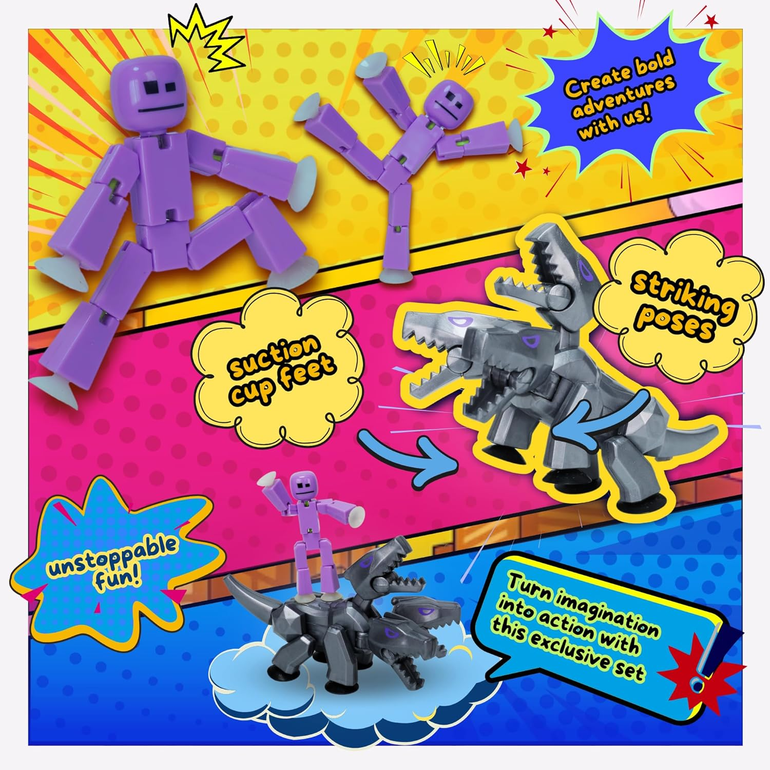 Zing Stikbot & Mega Monster Stop-Motion Animation Pack &ndash; Exclusive Figure, Creative Toy for Kids Age 4+ (Silver + Lavender Purple) image number 1