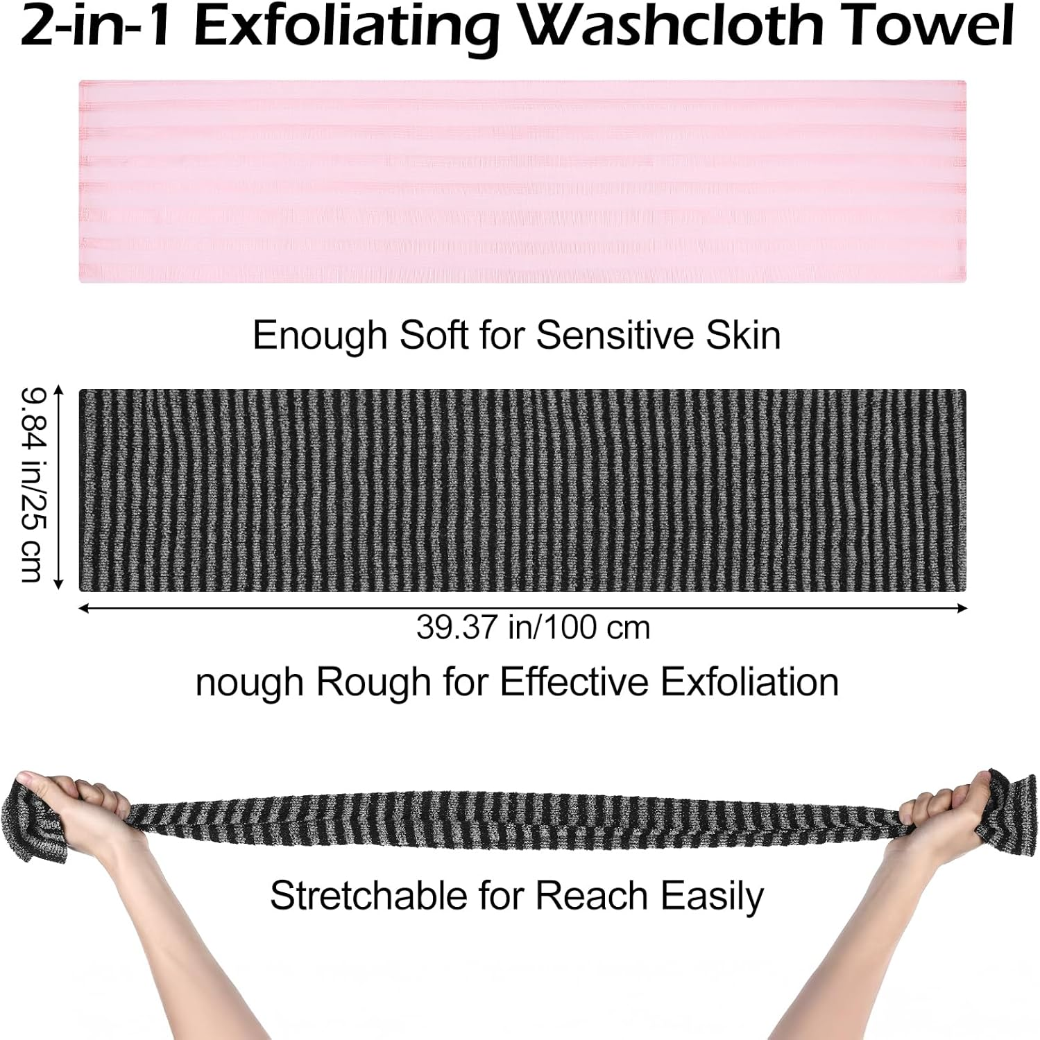 KFHENSOMR Exfoliating Washcloth Towel, 2Pcs Washcloths for Showering Body and Back, Soft Rough Exfoliating Back Scrubber, Body Exfoliator Loofah Sponge for Men Women