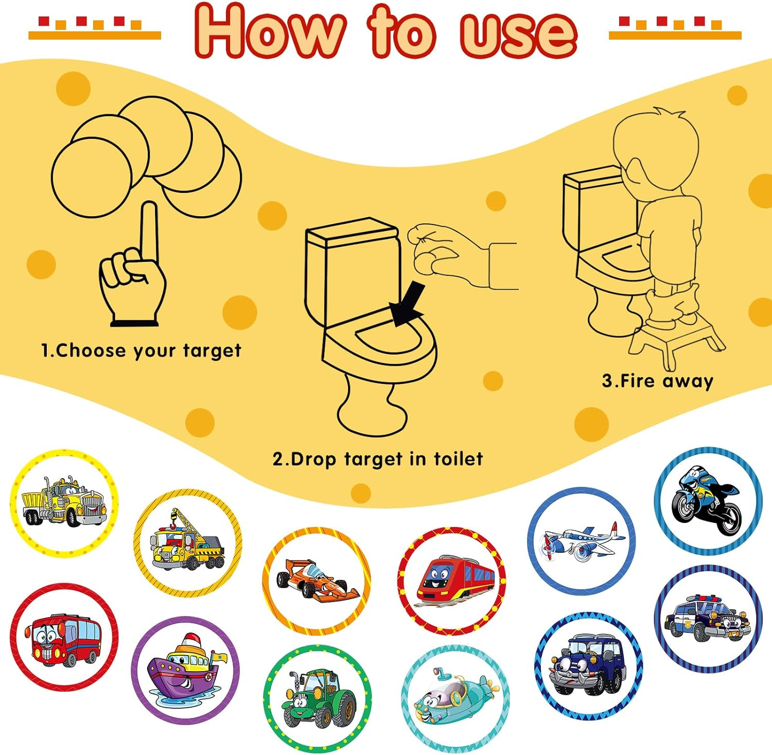 120 Pcs Toilet Targets for Boys Potty Training Flushable Targets Boys Pee Targets Color Paper Tinkle Targets for Boys Safe to Use image number 3