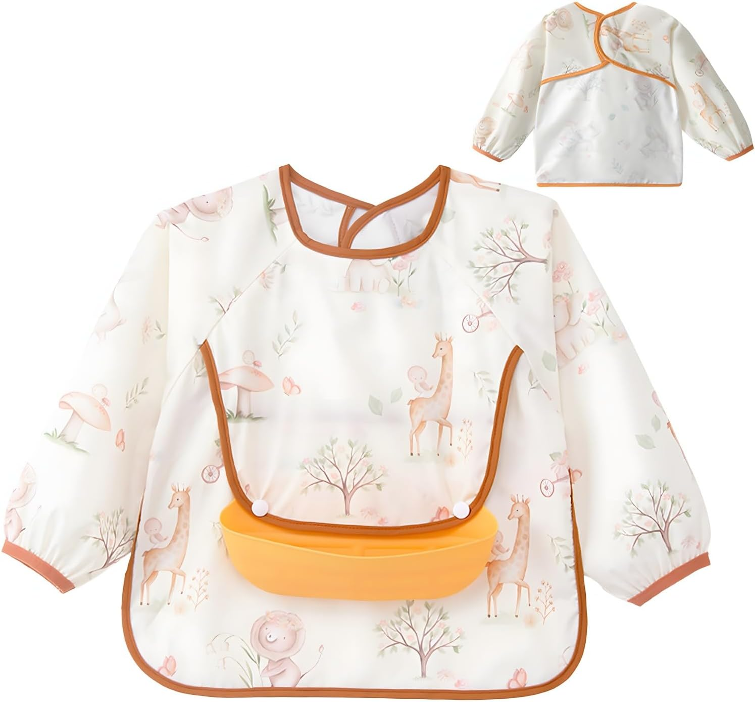 Long Sleeve Bib with Silicone Catch Pocket, Waterproof Feeding Bibs for Toddlers, Machine Washable, Baby Smock Bib for Mealtime & Playtime image number 4