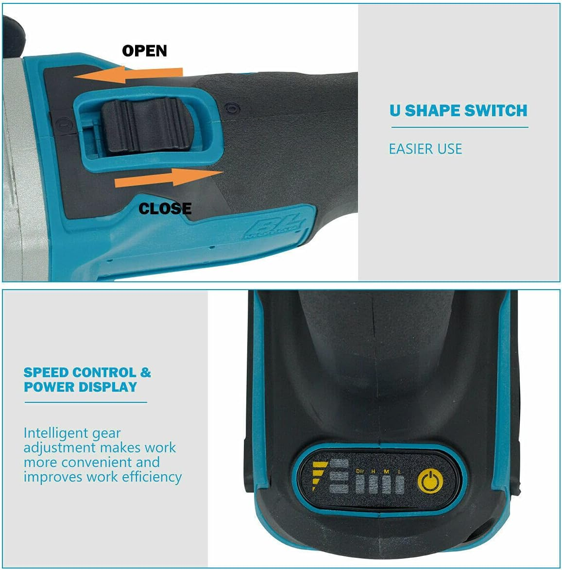 TOBAIL Cordless Brushless 18V 125Mm Angle Grinder with 2 Li-Ion 3A Battery, 5 Disc, Battery Charger Angle Grinder Kit Carrying Case image number 6