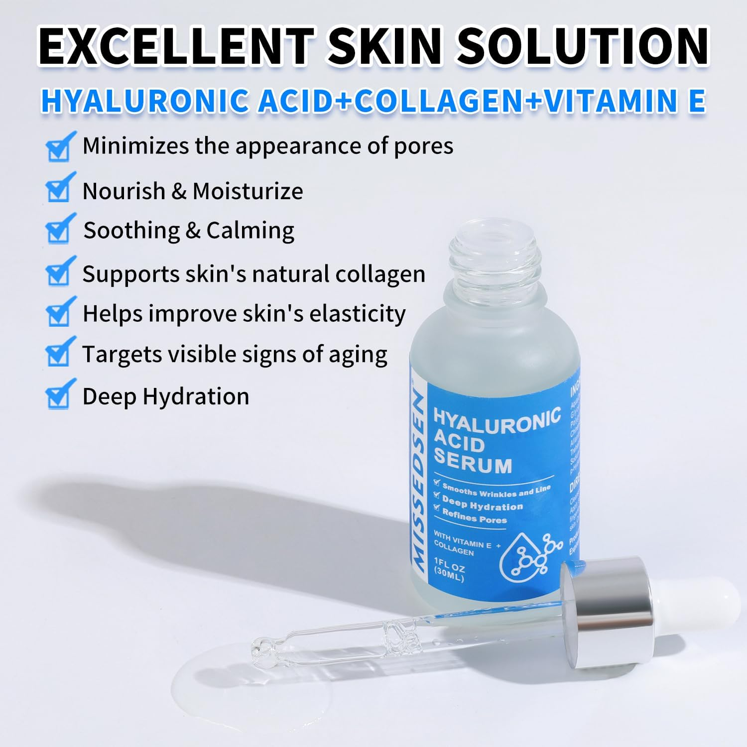 Hyaluronic Acid Serum with Collagen Vitamin E Oil for Skin Care, Hydrating, Brightening Serum for Face anti Aging for All Skin Types Daily Use 30Ml image number 4