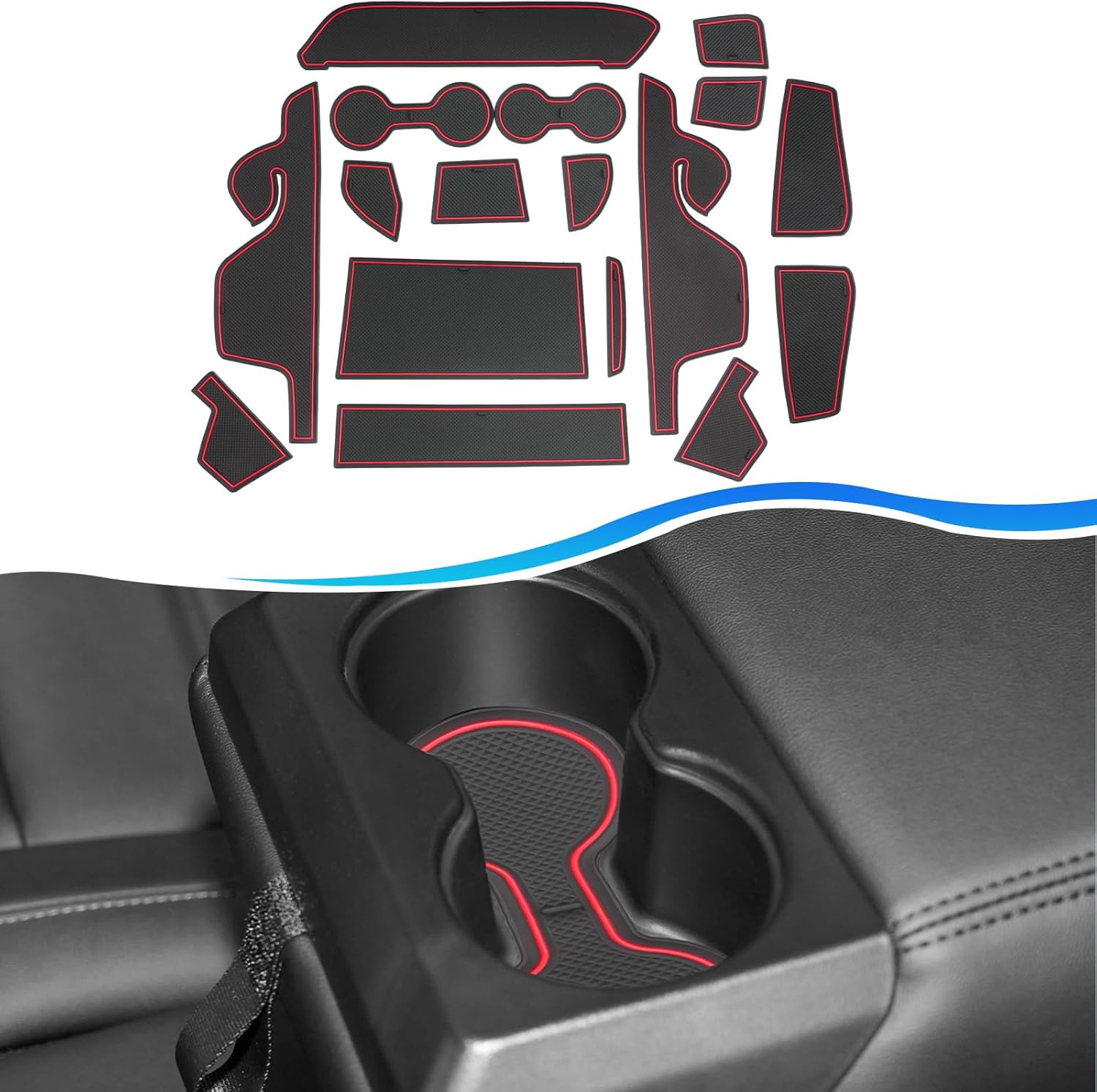 SXCY for 2024 Ford Ranger Accessories Cup Holder Inserts Liner 2024 Ranger Door Slot Mats Cupholder Coasters for 2024 Ford Ranger Lariat/Raptor/Xl/Xlt Accessories Inserts Liner Waterproof Mats(Red)