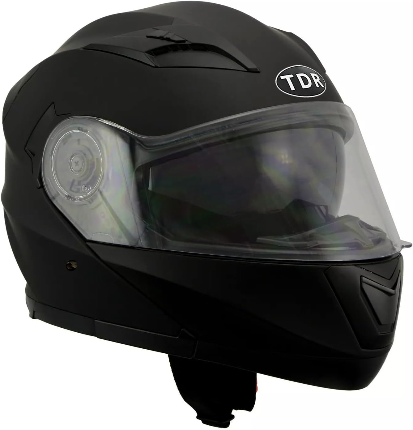 TDR Black Flip up Full-Face Modular Motorcycle Helmet Dual Visor Sun Shield ECE 22.06 Approved ABS EPS Air Vents Street Bike ATV Motocross Adventure Touring