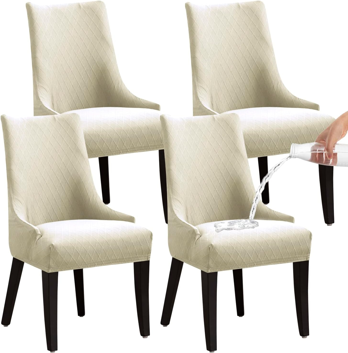 LANSHENG Stretch Rhombic Geometric Wingback Chair Covers Slipcover - Reusable Arm Chair Protector Cover, Washable Dining Chair Covers Protectors for Dining Room (Grey, Set of 2)