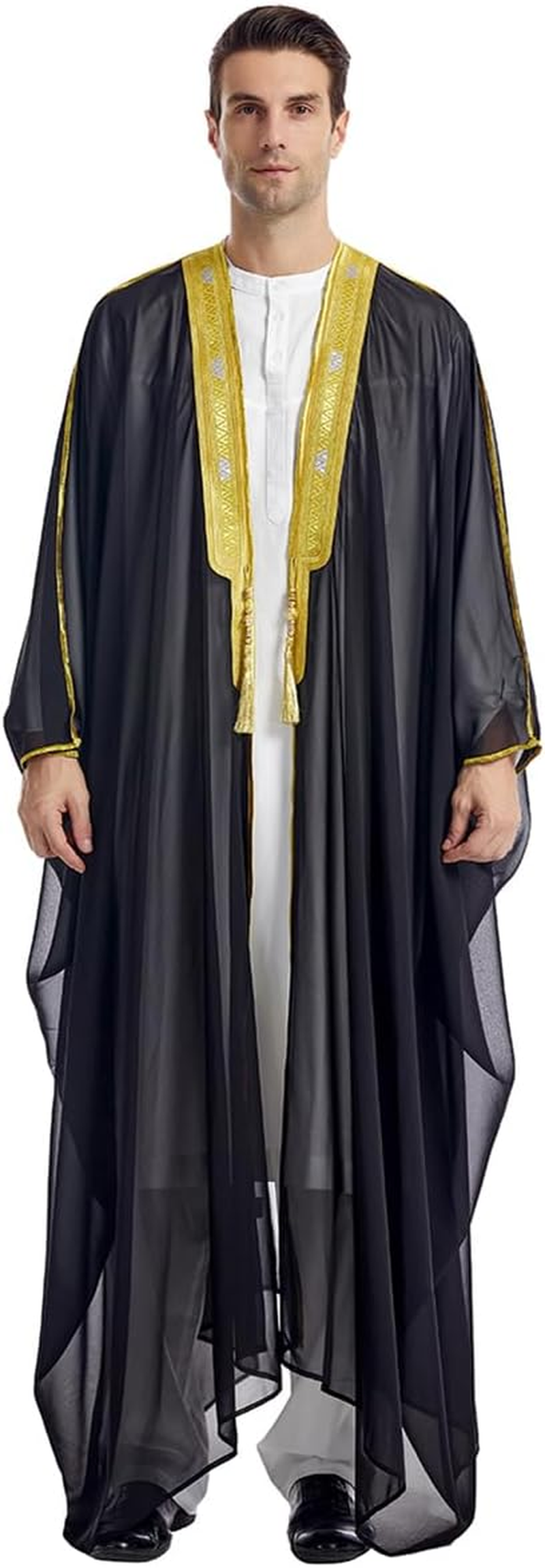 FYMNSI Men'S Robe Muslim Clothes Kimono Loose Abaya Dresses Long Sleeve Embroidered Chiffon Kaftan Casual Formal Dubai Thobe