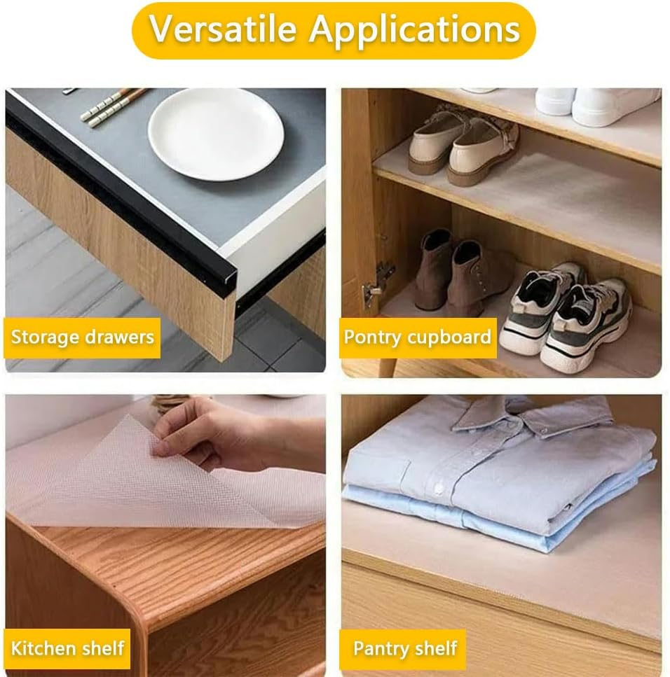 2 Rolls Clear Non-Slip Shelf Liner for Kitchen Cabinets and Drawers &ndash; Waterproof, Oil-Proof, Non-Adhesive, Easy-To-Cut Liner for Pantry, Fridge, Cupboards, and Storage Shelves image number 6