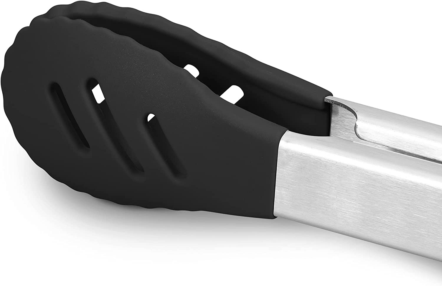 Premium Silicone BBQ Turners, 9-Inch & 12-Inch Cooking Locking Food Kitchen Tongs with Ergonomic Handle, Black image number 5