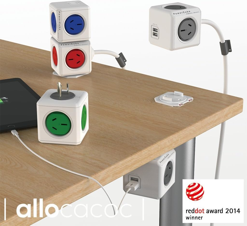 New Allocacoc Powercube 4 Outlets 2 USB Ports Surge Protector 1.5M Extension Cord Wall Adaptor with Safety Resettable Fuse Green Color 5400/AUEUPC/GREEN image number 4