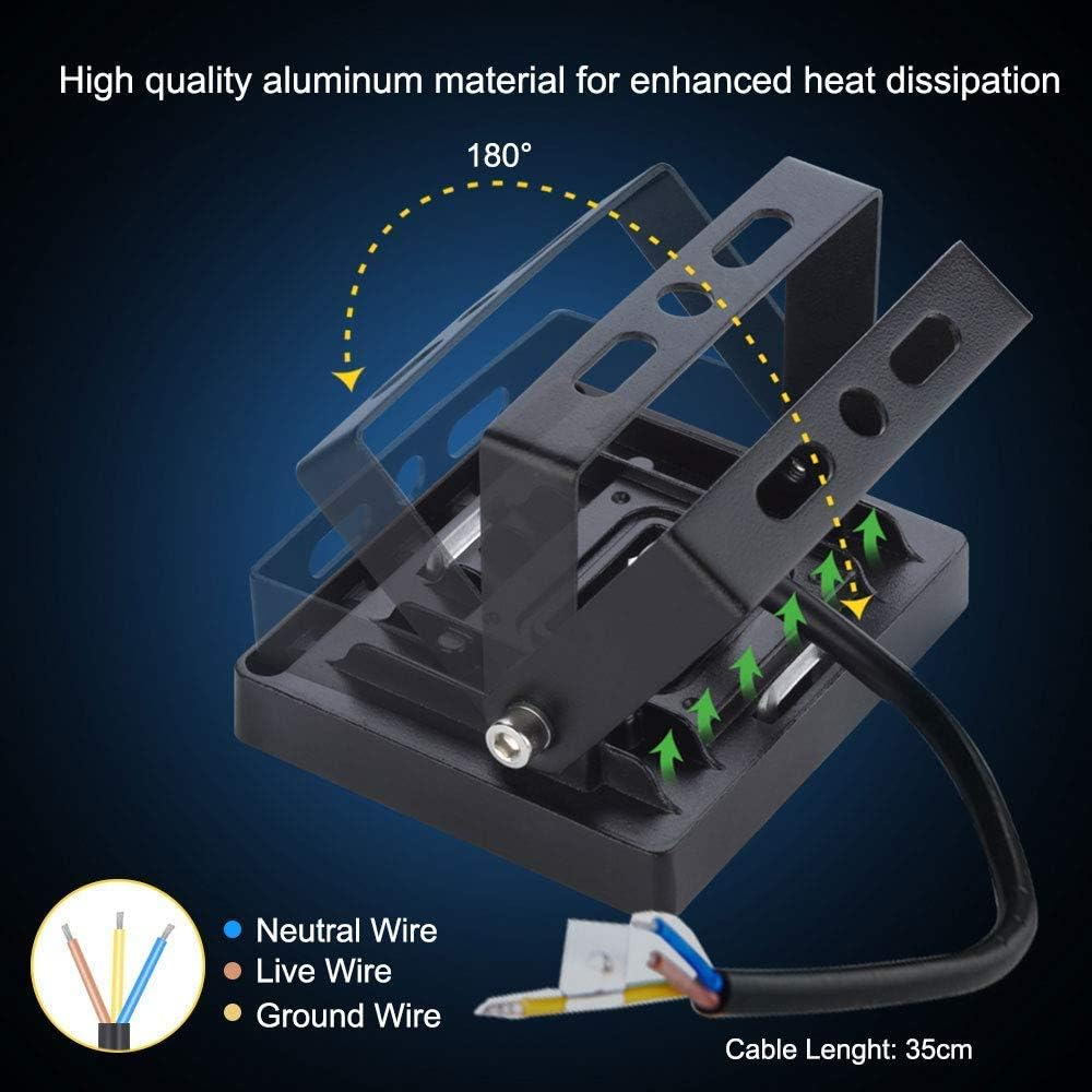 10 W LED Flood Light Spotlight with Plug Waterproof IP65 3000 K Warm White Ideal Wall Light Outdoor Lighting for Garden, Garage, Hotel