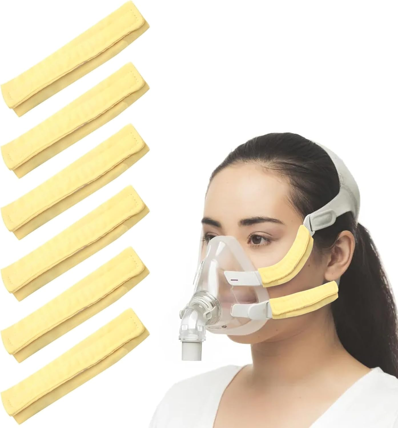 HDBHBH 6 Pack Satin CPAP Mask Strap Covers, Universal Reusable Headgear Pads for CPAP Accessories, Soft Face Cushion Covers to Reduce Red Marks & Irritation (Yellow)
