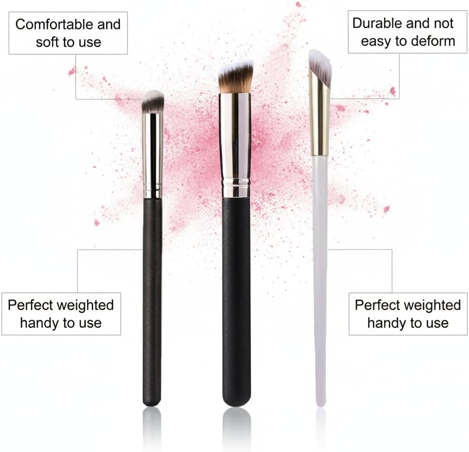 Concealer Brush Makeup Brush Set - 3 Pcs Mini Kabuki Brush, Foundation & Setting Brushes for under Eye & Contour, Dense Bristles for Liquid, Powder, Cream Blending - Ruibex image number 1