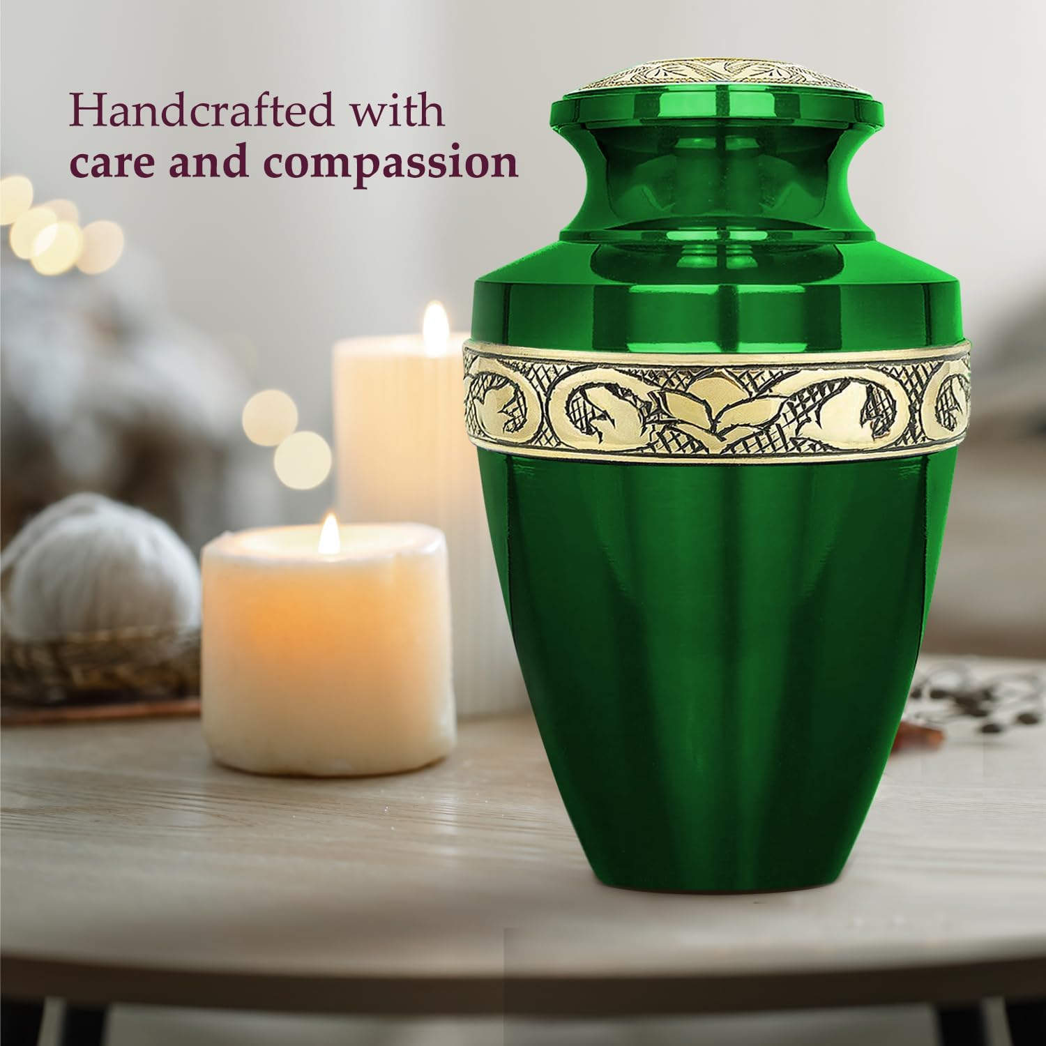 Serenity Large Green Beautiful Adult Cremation Urn for Human Ashes - W Velvet Bag image number 2