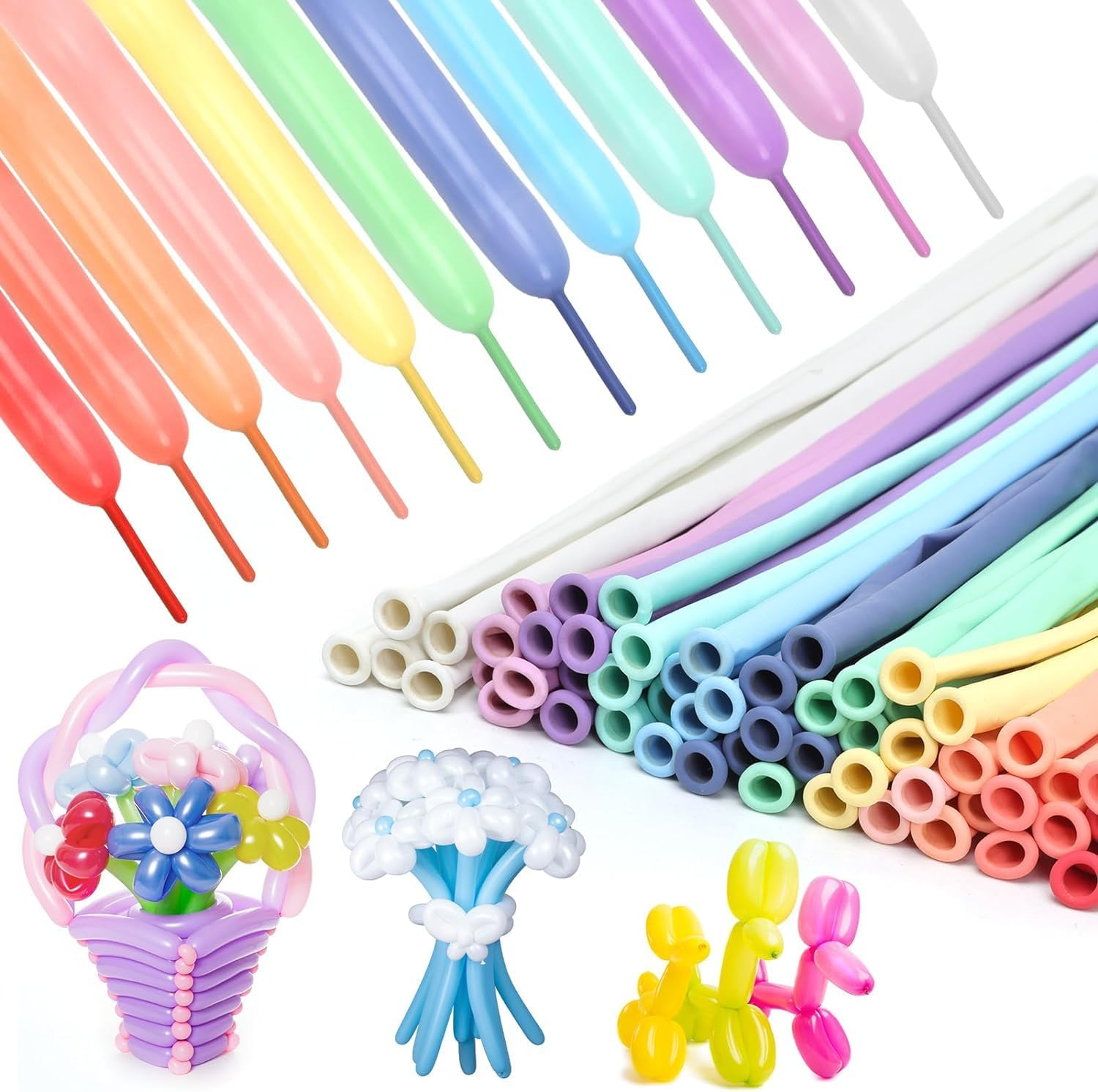 Lumjoy 200Pcs 260Q Long Balloons Pastel Assorted Mixed Color Thickening Skinny Latex Twisting Animals Modeling Magic Balloons for Weddings Birthdays Clowns Christmas Party Garland Decorations - Metallic image number 4