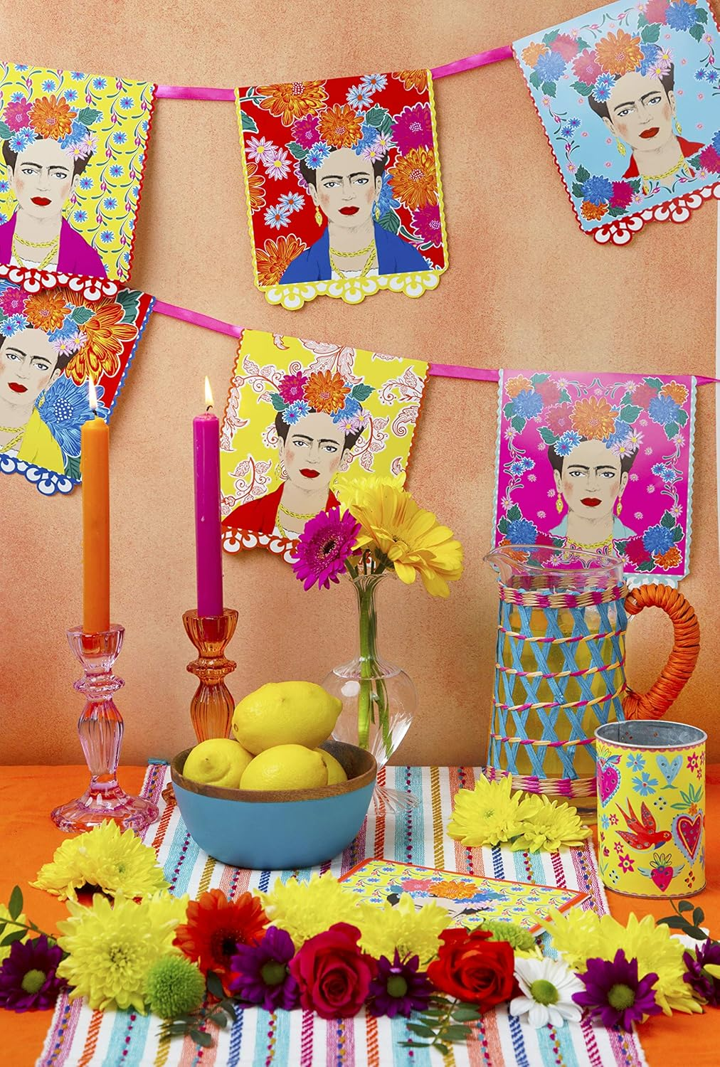 Talking Tables Frida Kahlo Print Garland Bunting-3M | Brightly Coloured Boho Party Decorations for Birthday, Fiesta, Mexican Cinco De Mayo Celebration image number 3